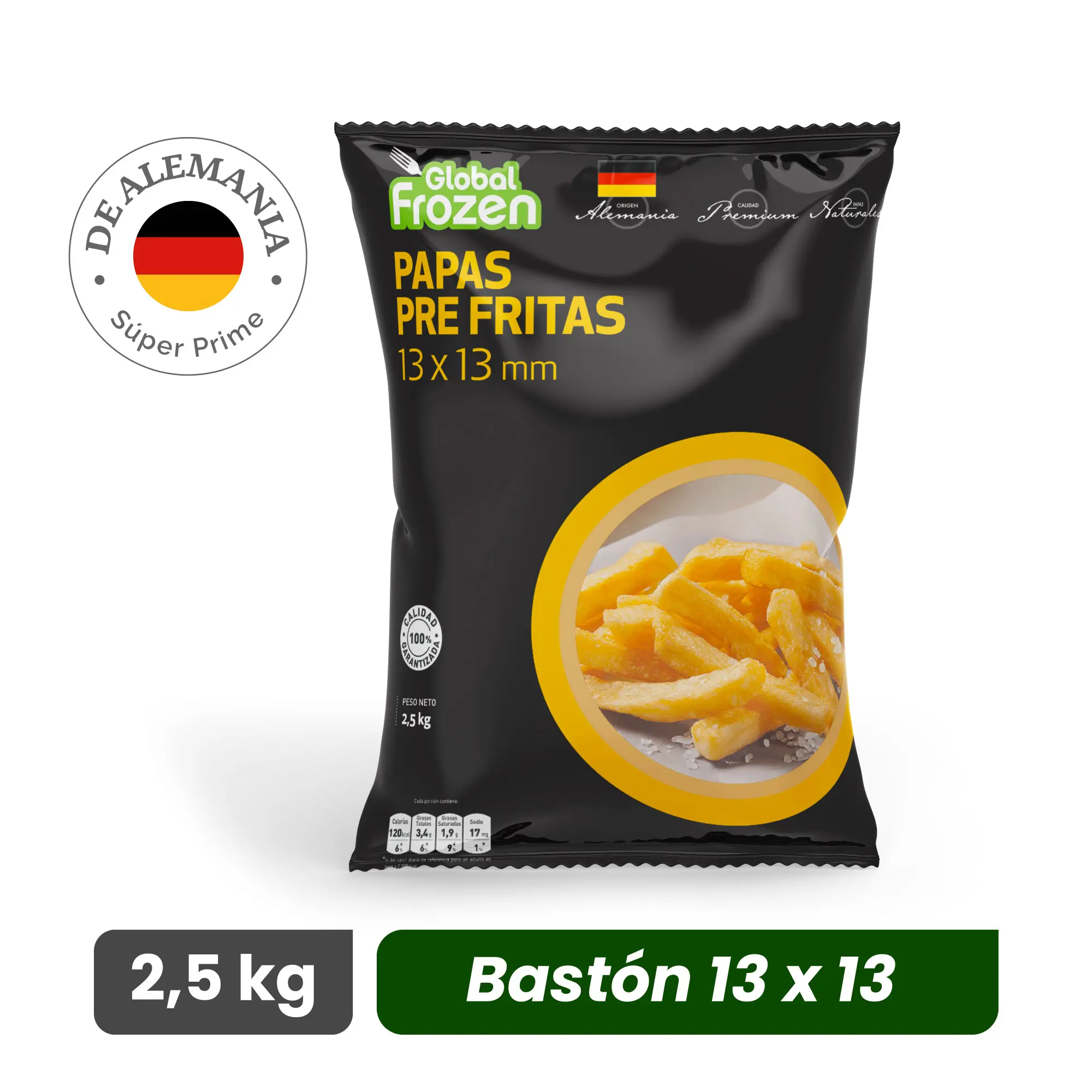 Papas Pre Fritas 13x13mm - Formato 2,5 kg - Caja 10 kg