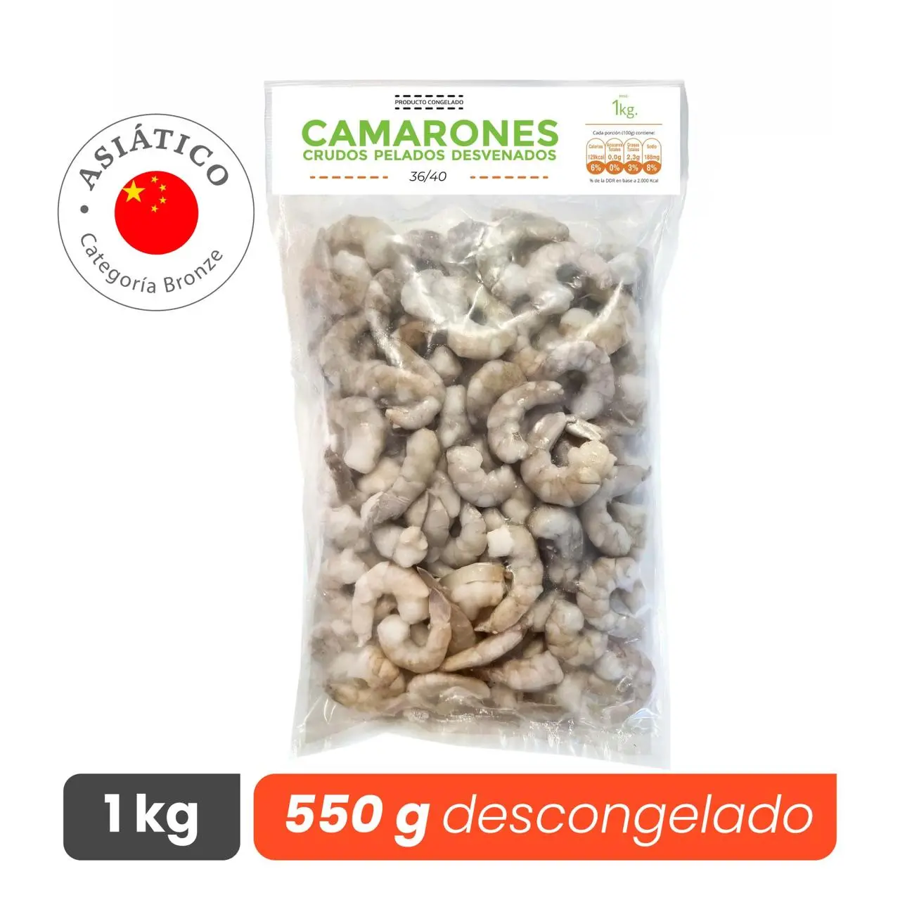Camarón 36/40 Crudo Pelado sin Vena - Bronze - Caja 10 kg