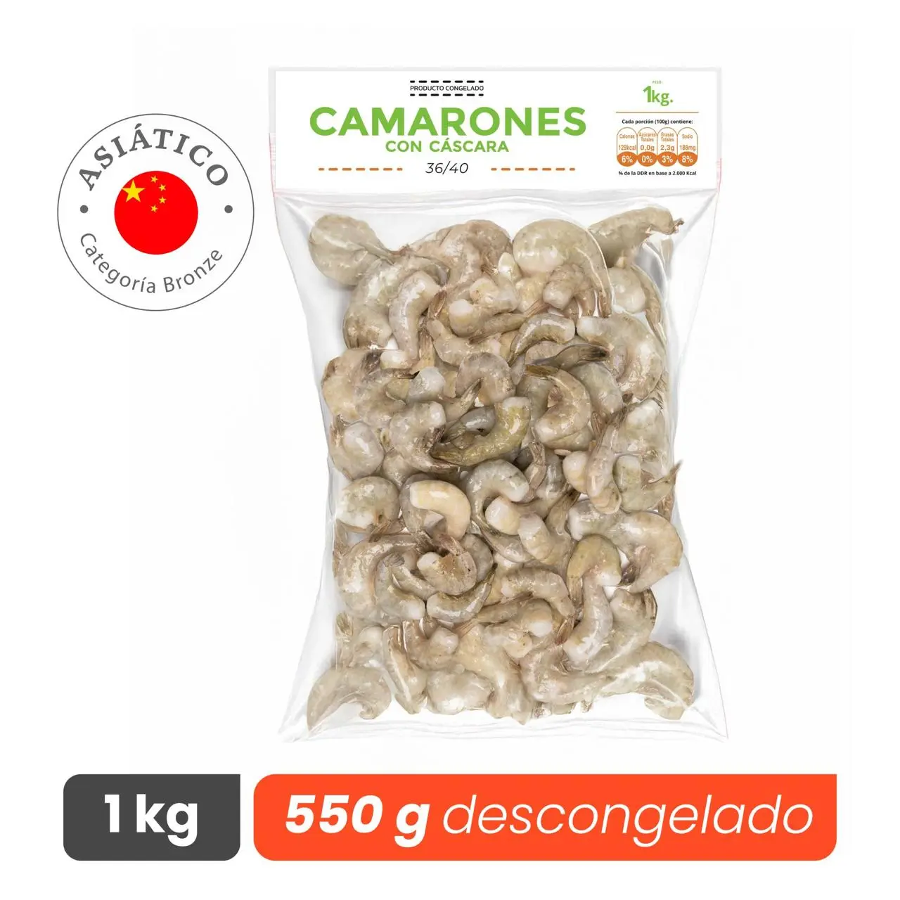 Camarón 36/40 Crudo con Cáscara - Bronze - Caja 10 kg