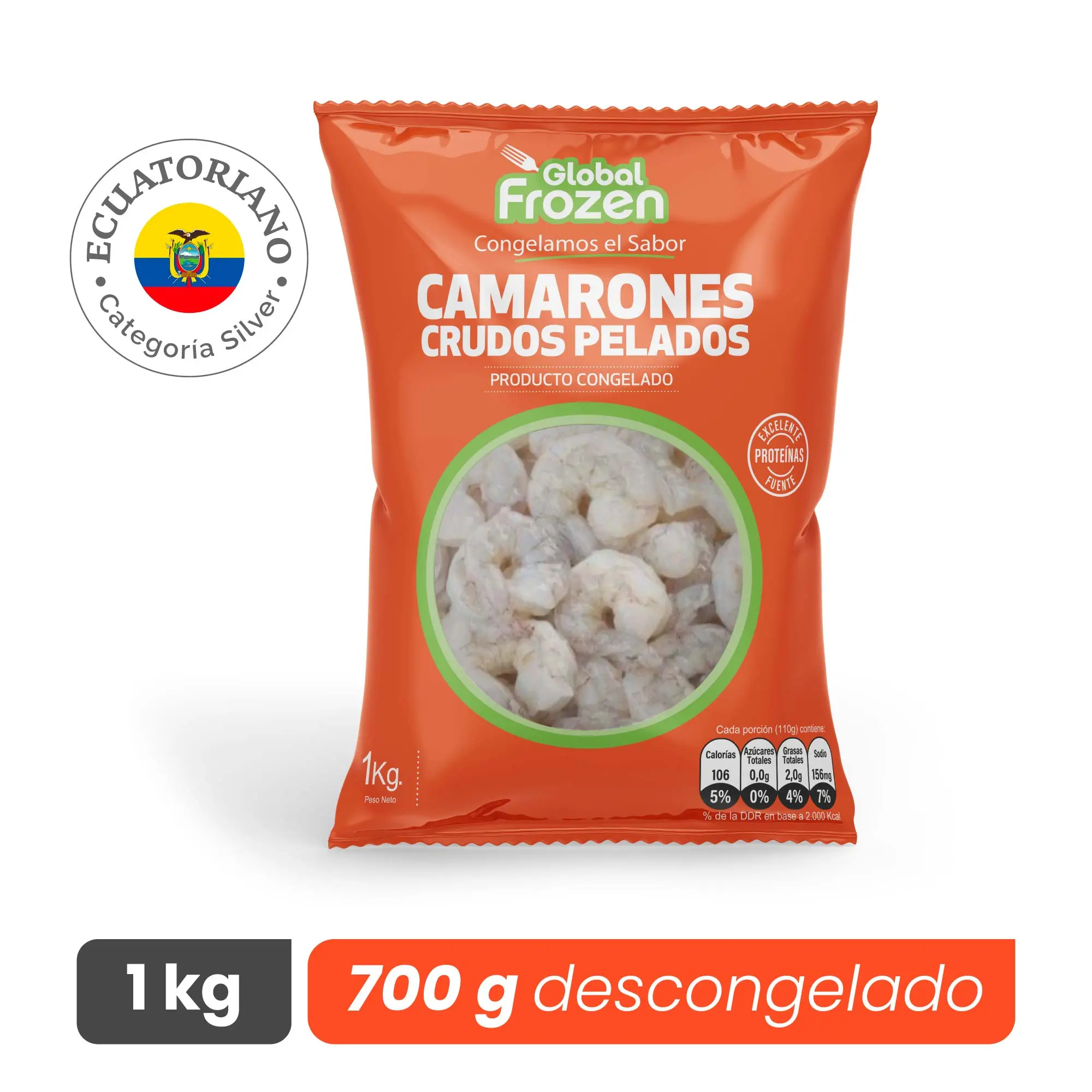 Camarón 36/40 Crudo Pelado sin Vena - Silver - Caja 10 kg