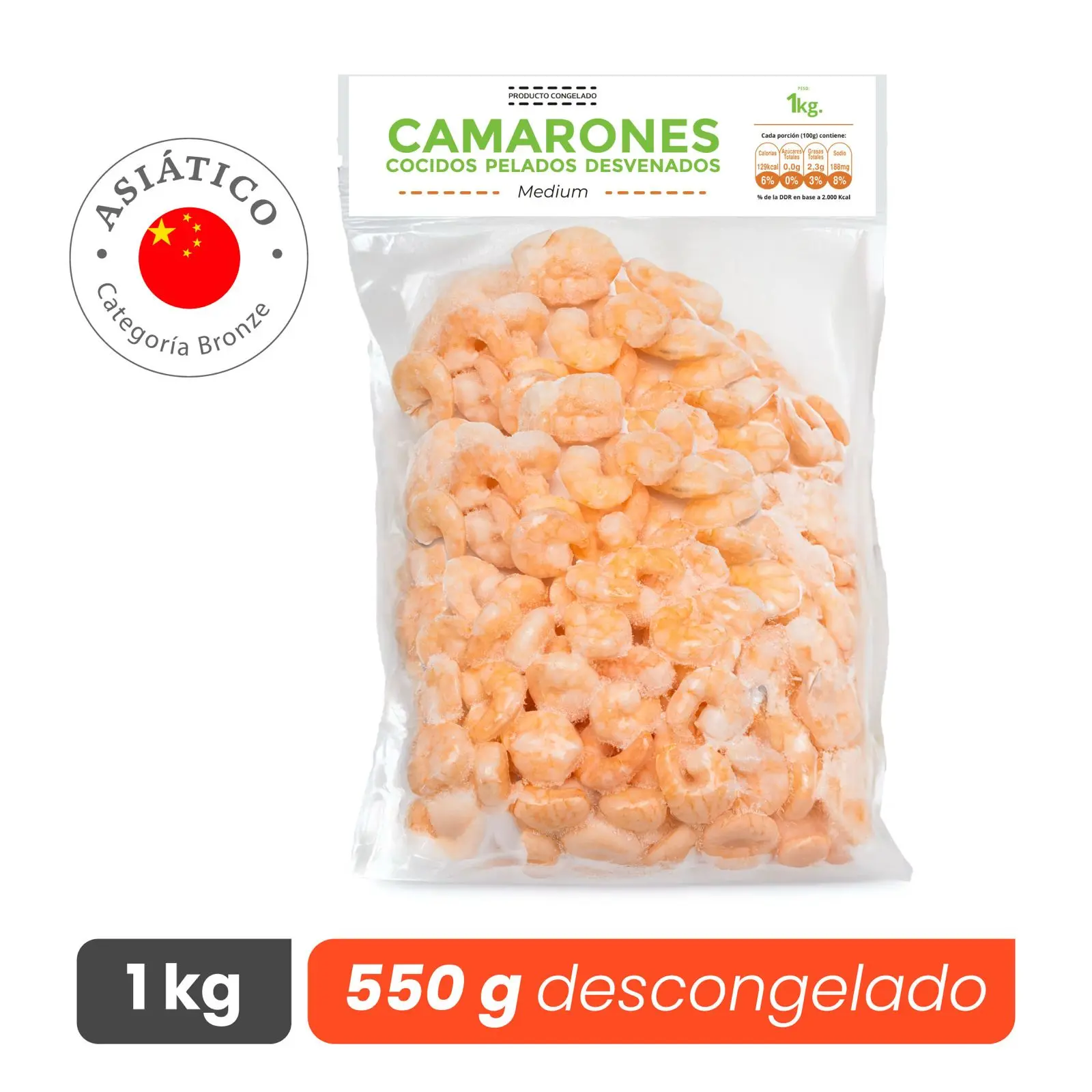 Camarón Medium Cocido Pelado sin Vena - Bronze - Caja 10 kg