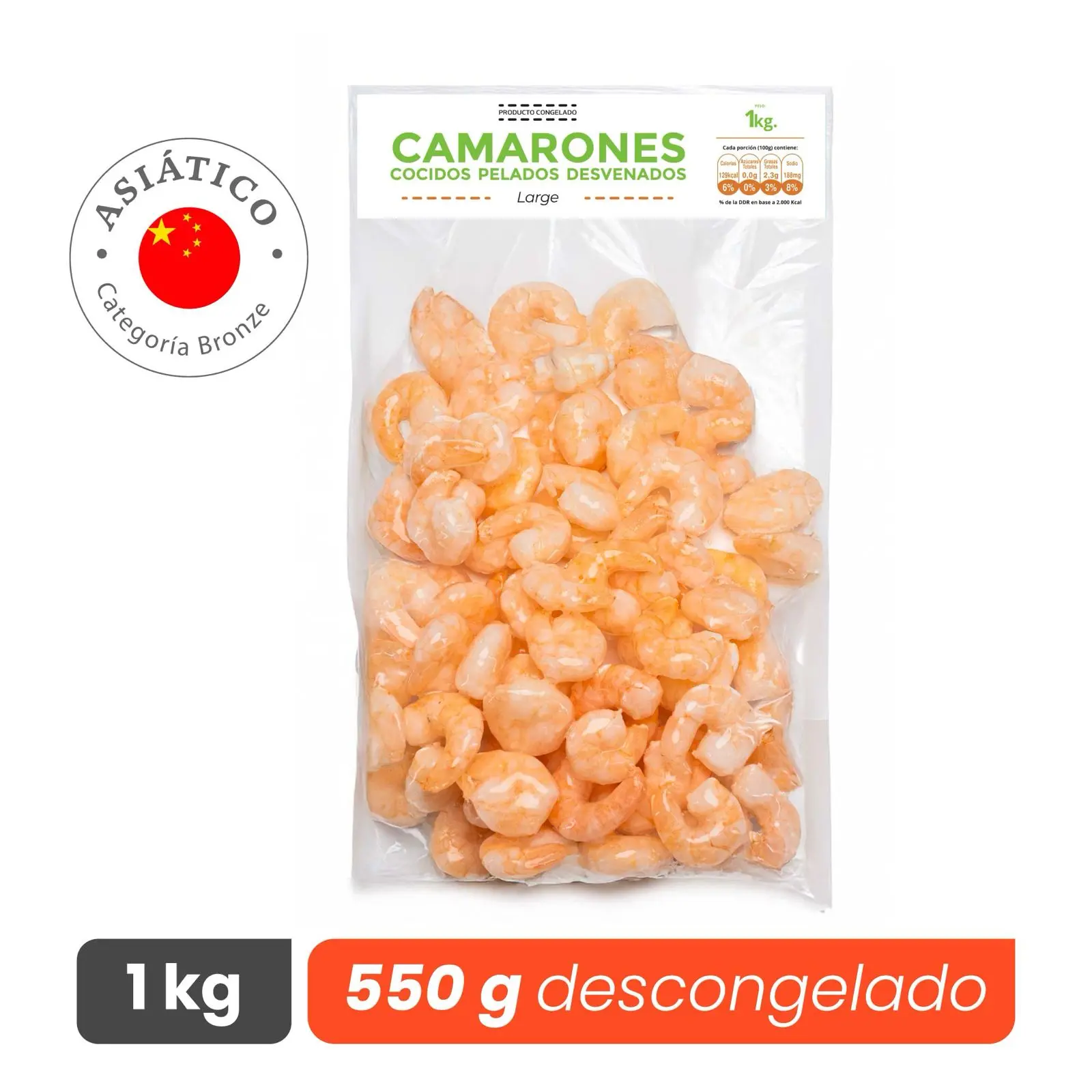 Camarón Large Cocido Pelado sin Vena - Bronze - Caja 10 kg