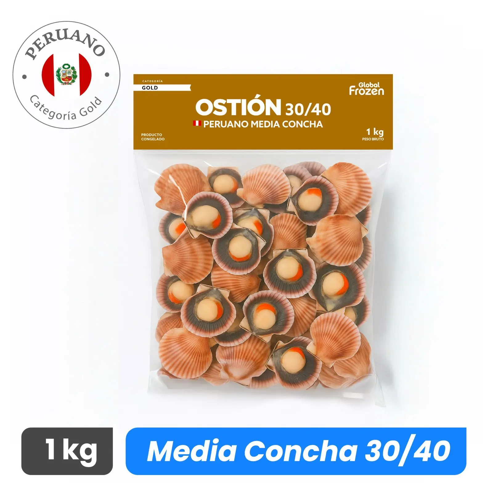 Ostiones Media Concha Peruano 30/40 - Caja 10 kg