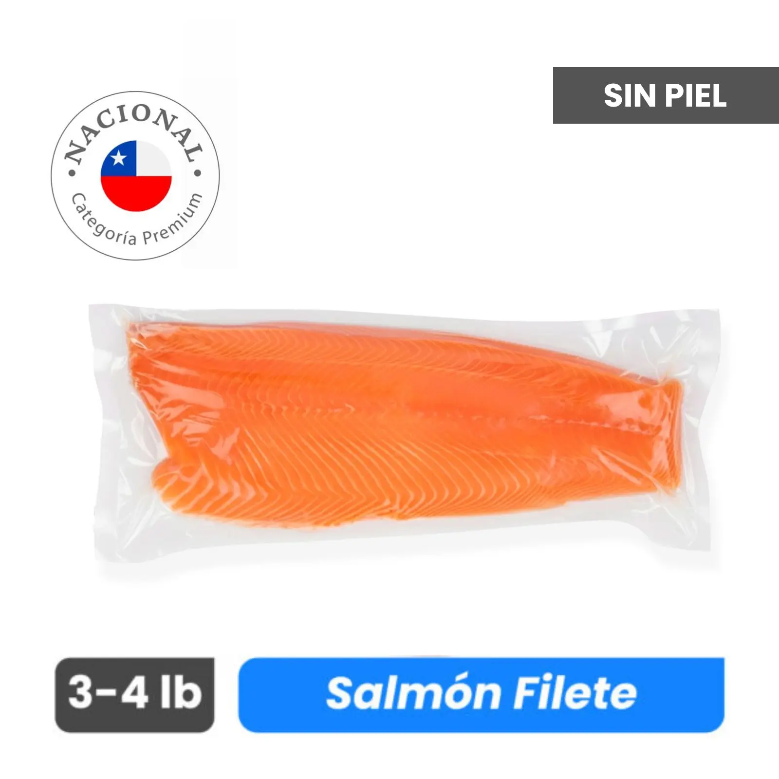 Filete de Salmón Salar sin Piel de 3 a 4 lb - Premium - Caja 10 kg