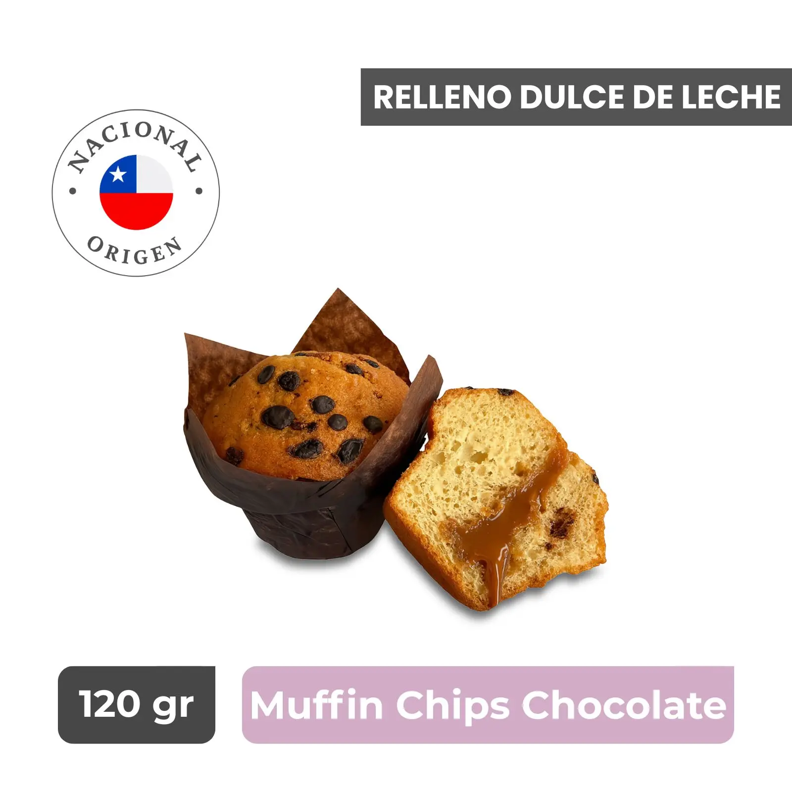 Muffin Chips Chocolate Relleno de Dulce de Leche - Caja 16 unidades