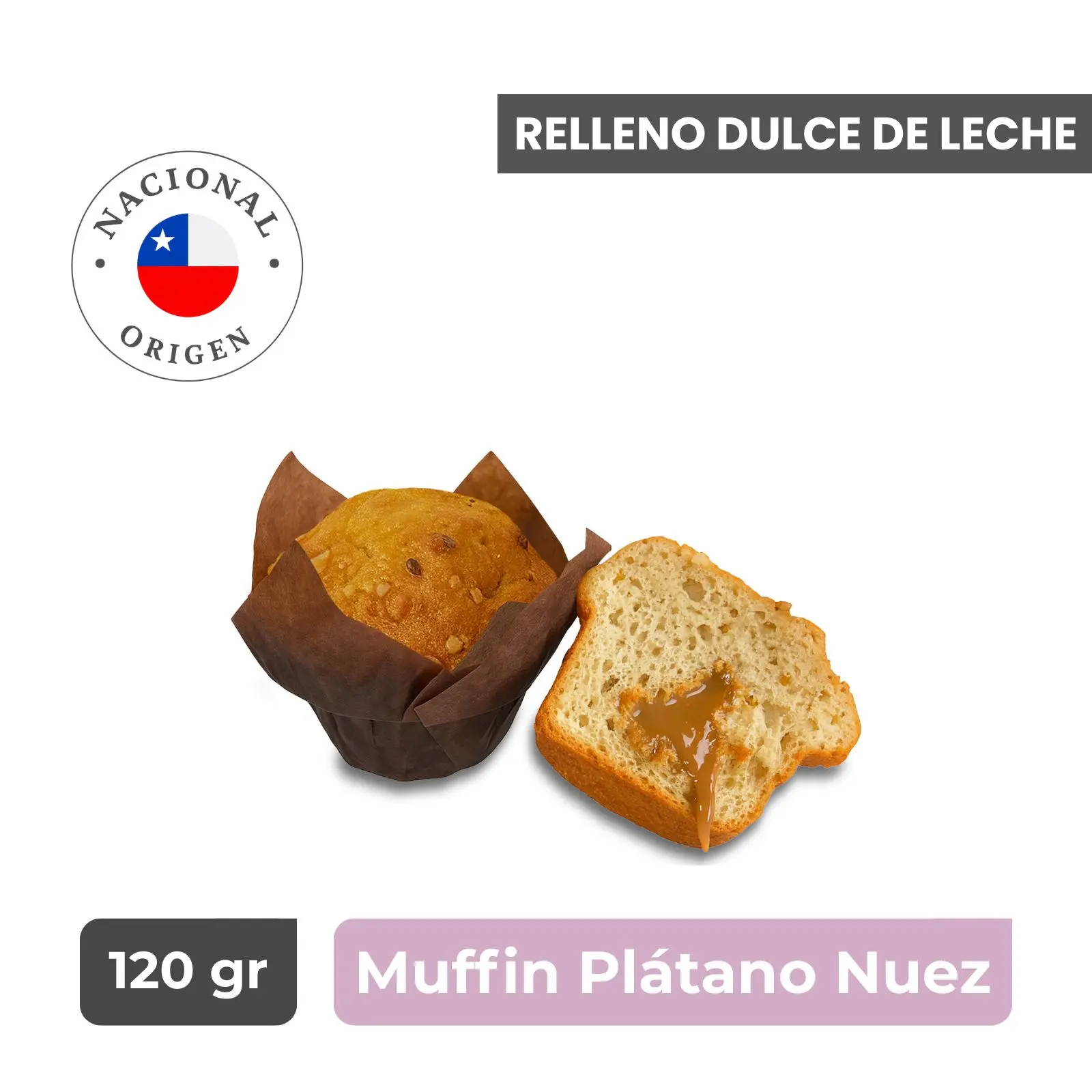 Muffin de Plátano Nuez Relleno de Dulce de Leche - Caja 16 unidades