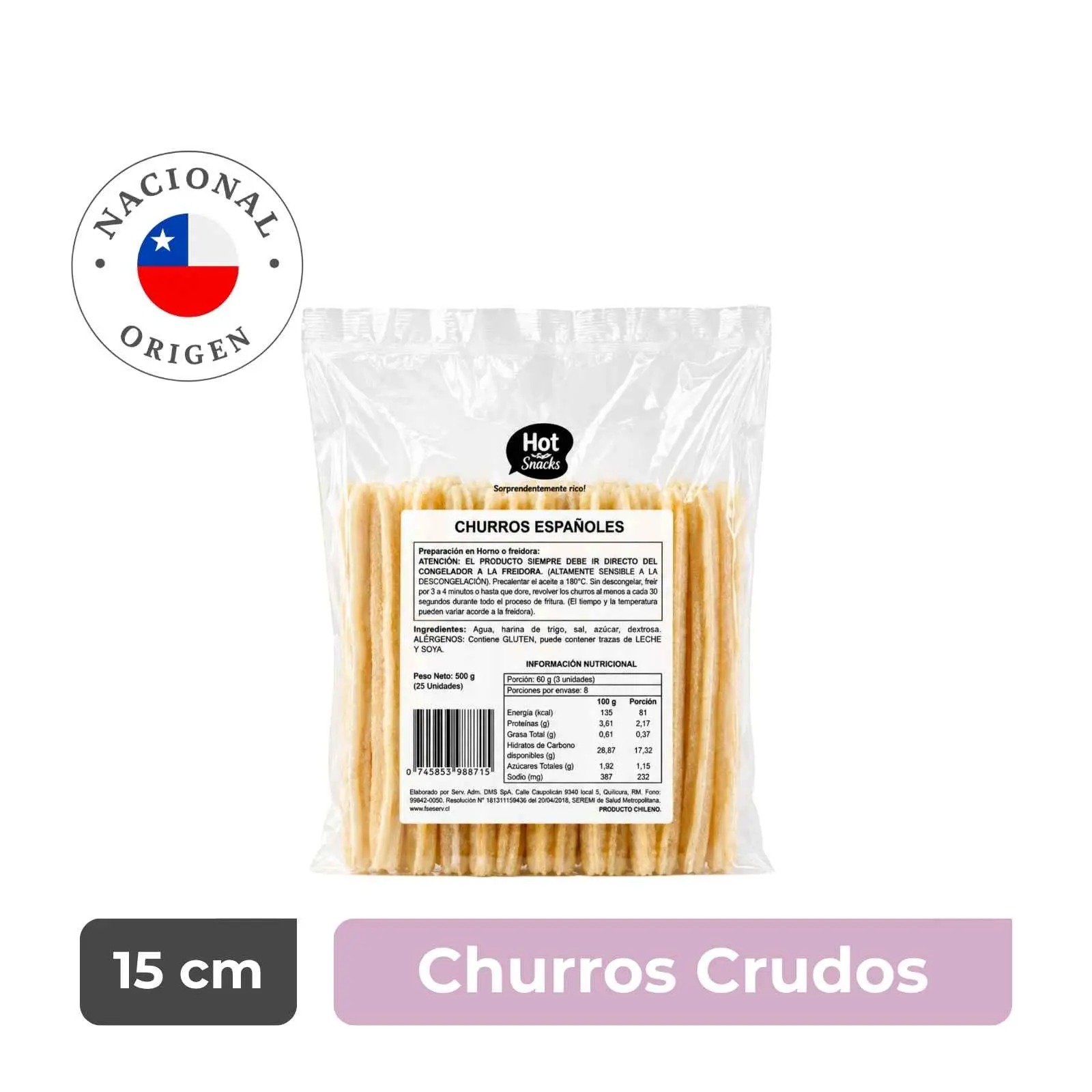 Churros Españoles Crudos 15 cm para Freír - Caja 200 unidades