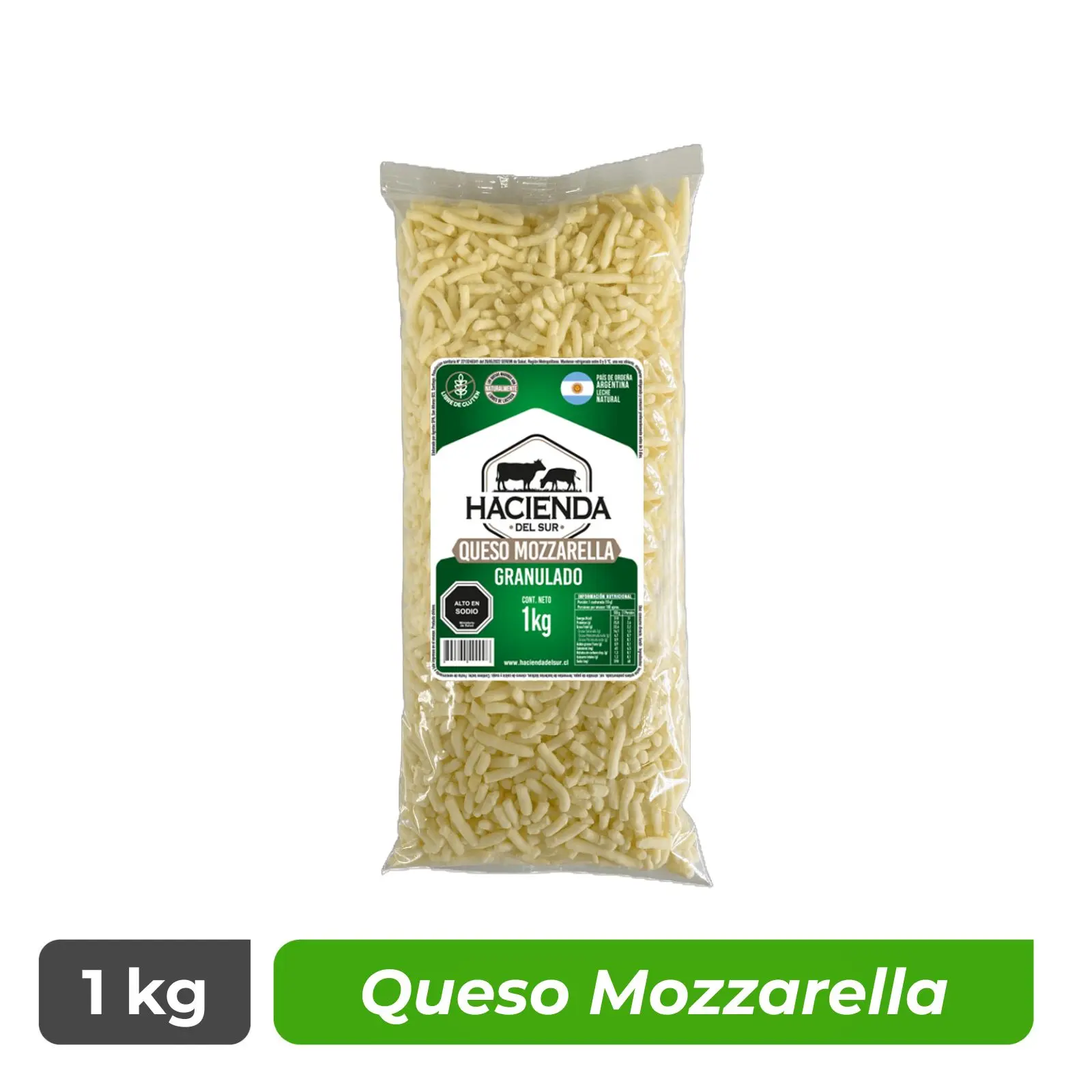 Queso Mozzarella Granulado - Hacienda del Sur - Caja 8 kg